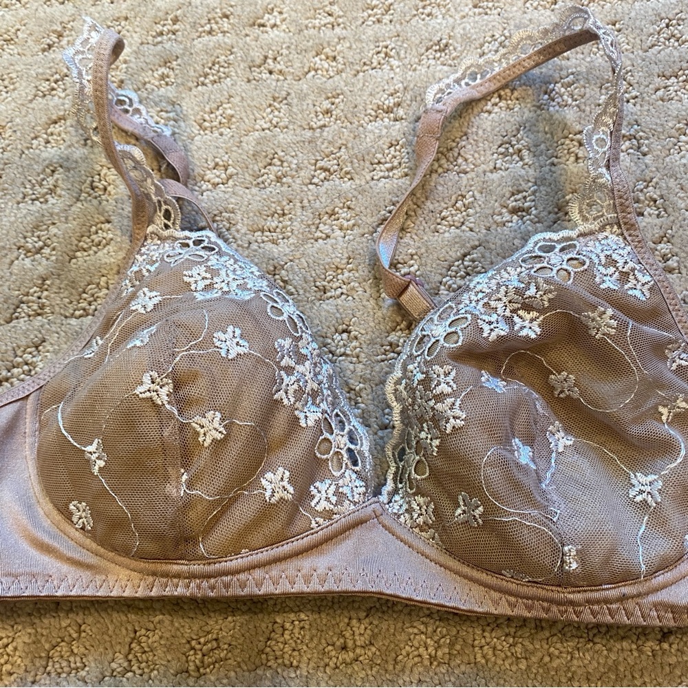 Bra, Lace Embroidered Nude